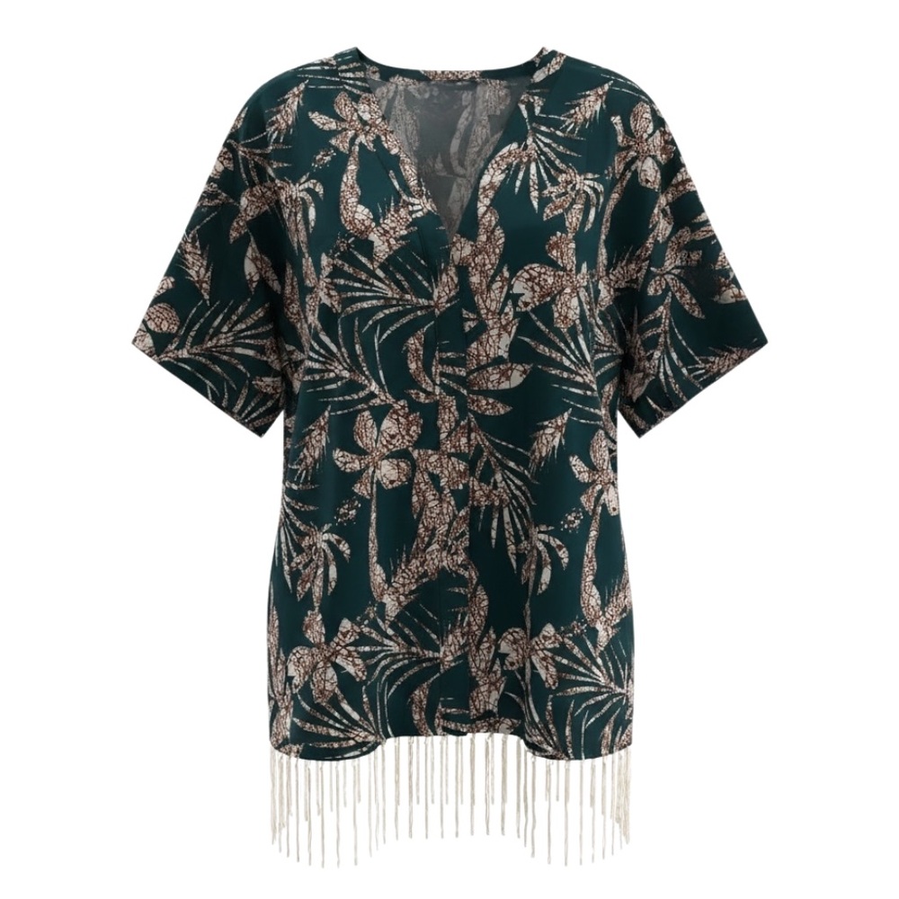 Swimsuits For All Tropical Fringe Kimono Swim Cover Up Teal 14/16